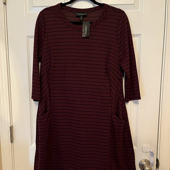 NWT Lane Bryant Plum Striped 3/4 Sleeve Fit & Flare Dress - Women's Plus 10/12 - Picture 1 of 6